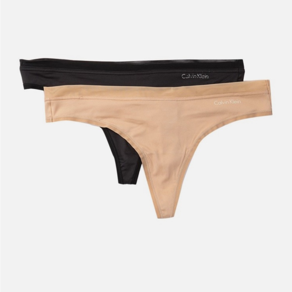 Calvin Klein Black and Beige Thong Duo NWT